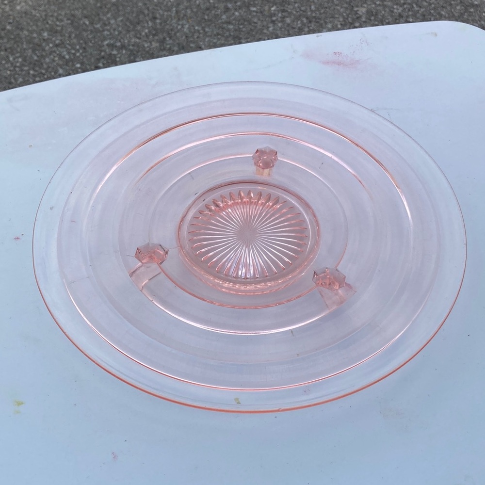 Elegant Pink Glass Cake or Dessert Plate VINTAGE 1940's